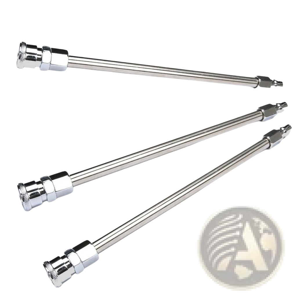 Adjustable silver metal 30cm extension rod set featuring three chrome-finished air hose tubes with threaded connectors