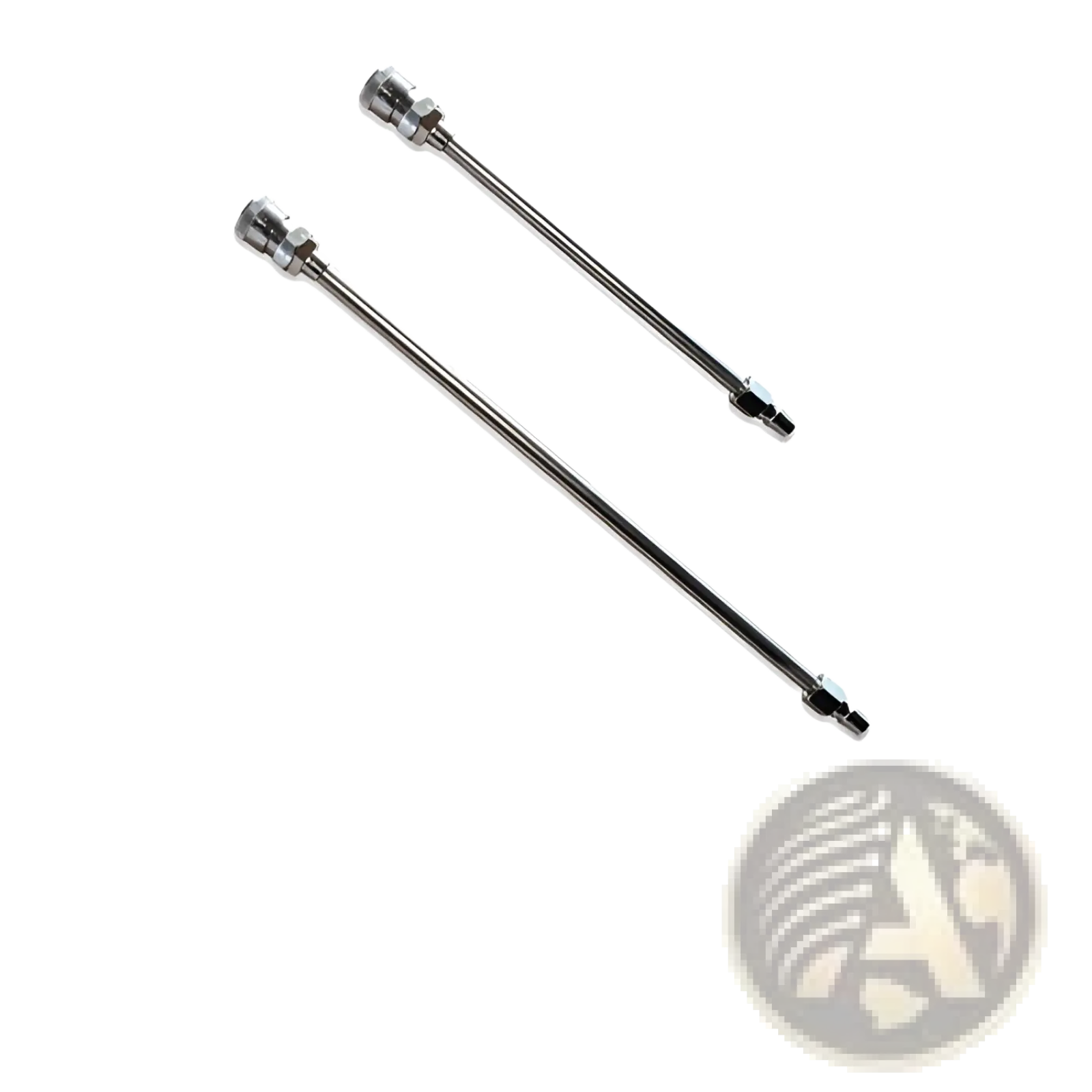 Adjustable silver metal 30cm extension rod set with two chrome-finished rods featuring threaded ends and black fittings