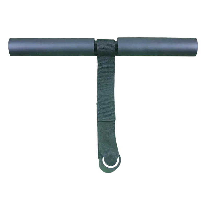 Adjustable sit up bar with black t-shaped padded grip handles and durable webbing strap for core workout