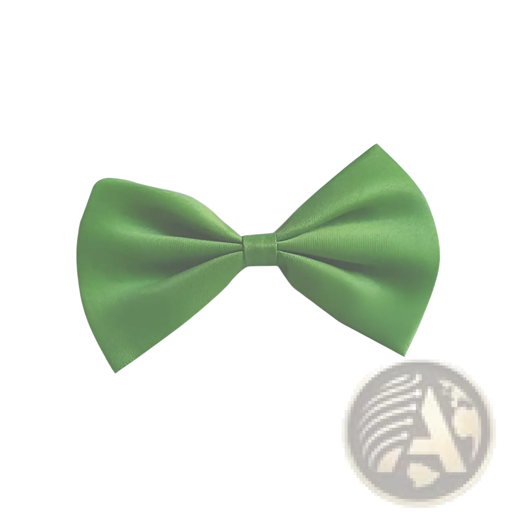 Adjustable solid color bow pet collar featuring a solid green satin bow tie with a smooth glossy finish and symmetrical design