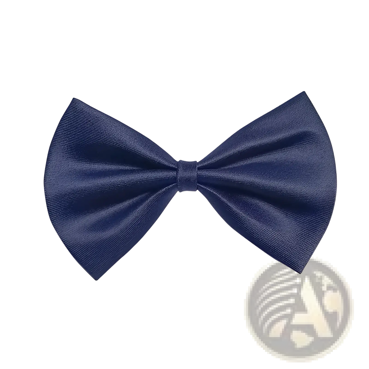 Navy blue satin adjustable solid color bow pet collar featuring a smooth glossy finish and symmetrical bow design