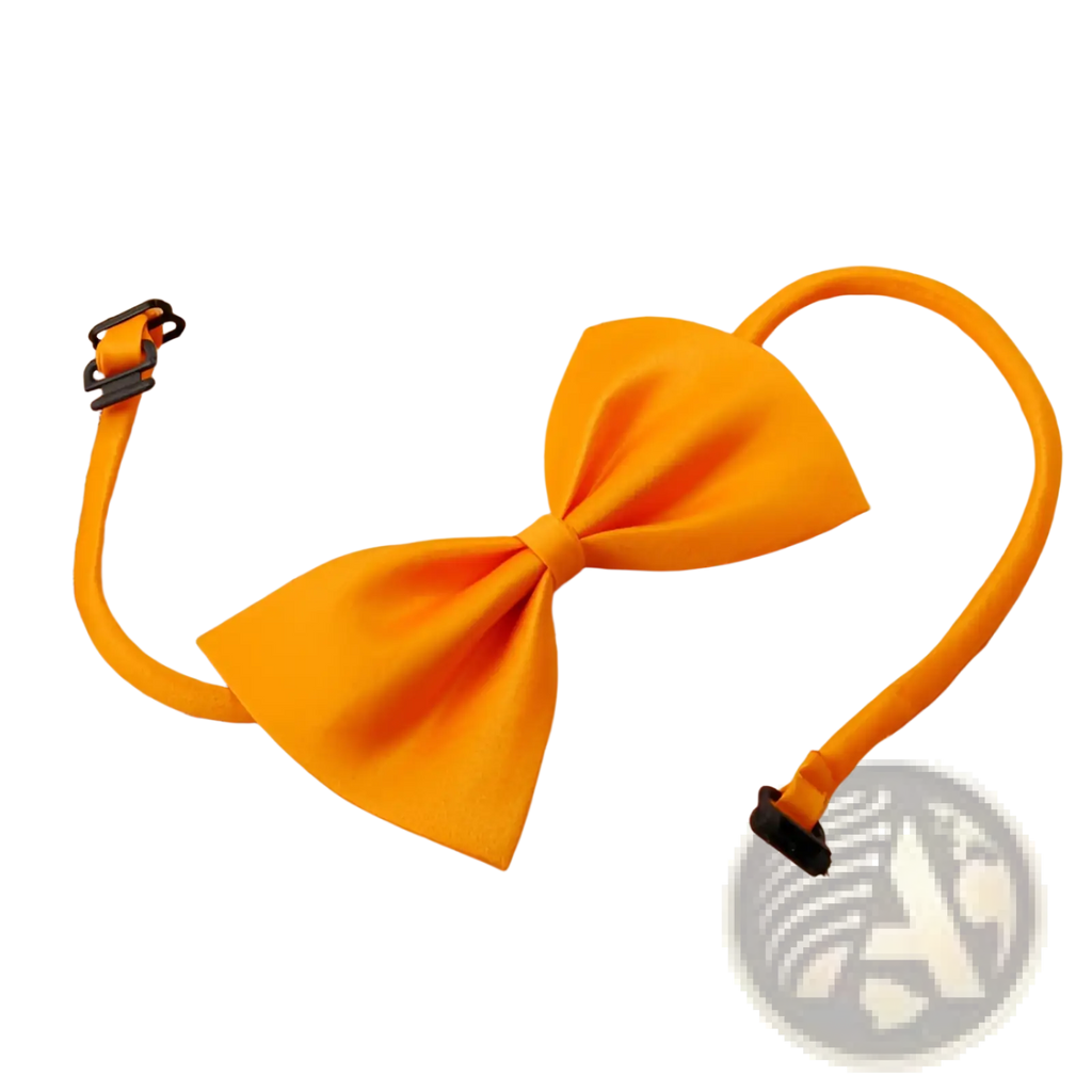 Adjustable solid color bow pet collar featuring a bright orange fabric bow tie with elastic strap and black clasp