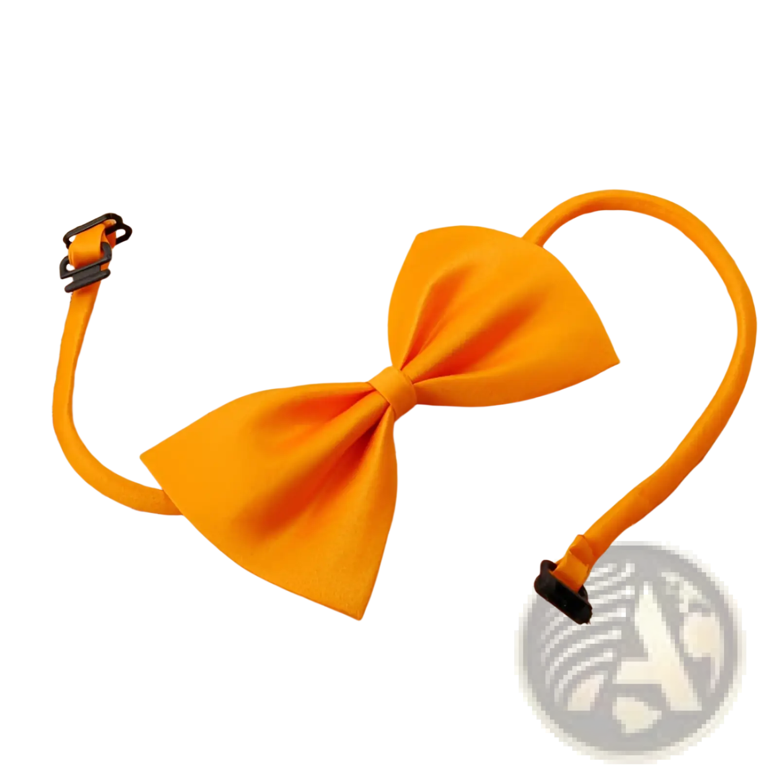 Adjustable solid color bow pet collar featuring a bright orange fabric bow tie with elastic strap and black clasp