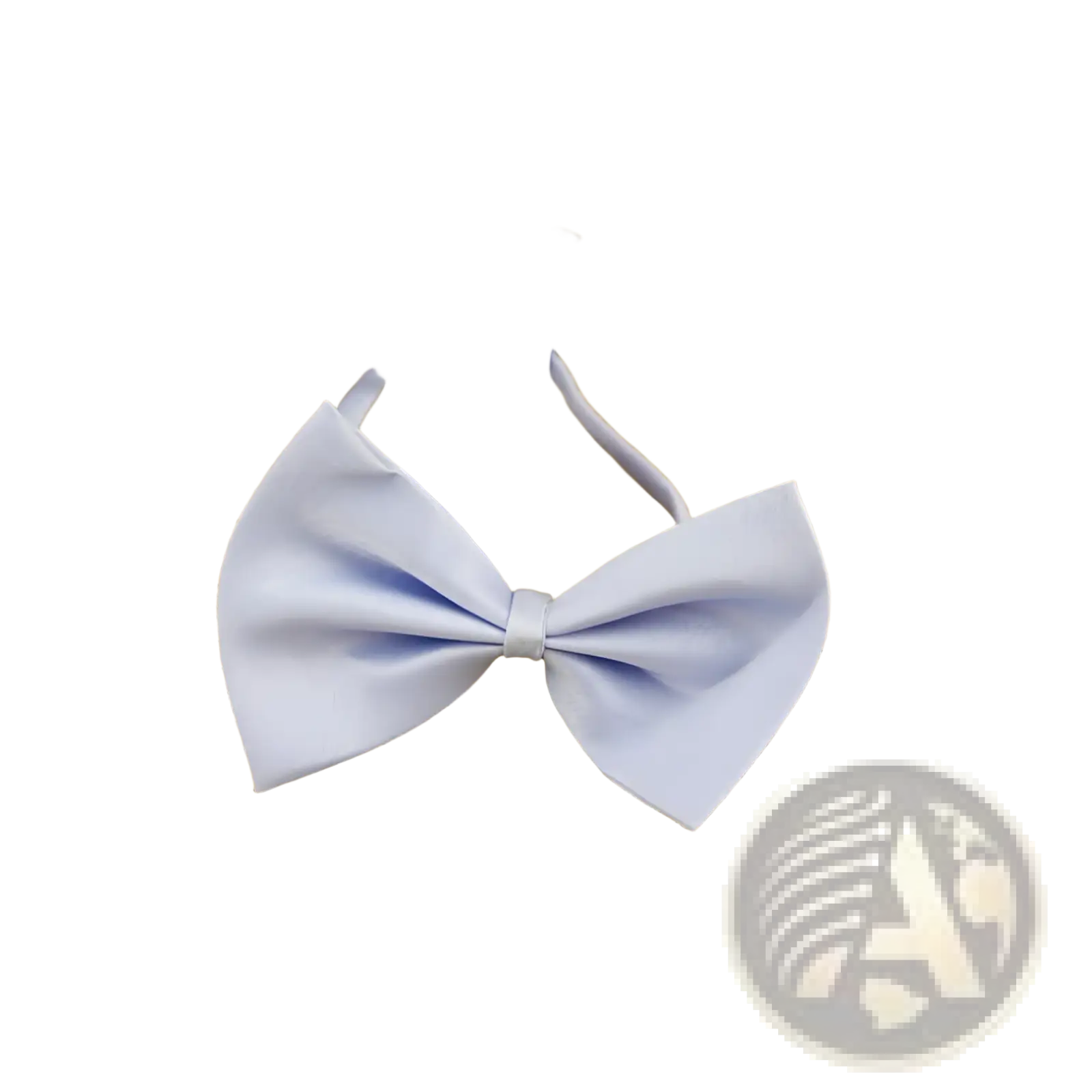Adjustable solid color bow pet collar featuring a light blue satin bow tie with a purple woven ball accent