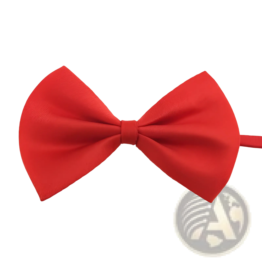A vibrant red adjustable solid color satin bow tie pet collar with a classic symmetrical design