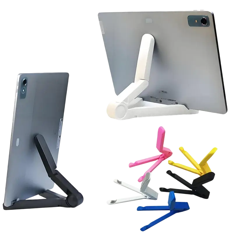 White foldable adjustable tablet stand for phone and desk use with sturdy design and compact foldable holder features