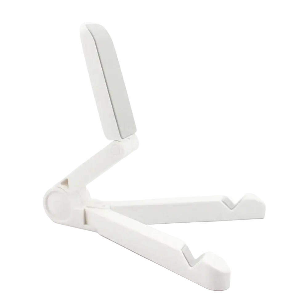 White foldable adjustable tablet stand made of durable material for phone and desk use