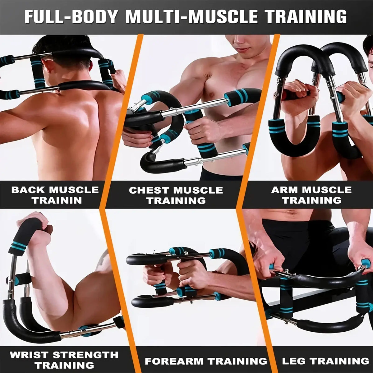 Adjustable twister arm and chest exerciser in black and teal with multi-joint resistance for full-body workouts
