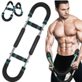 Adjustable twister arm and chest exerciser with black and teal u-shaped resistance bar and padded grips for strength training
