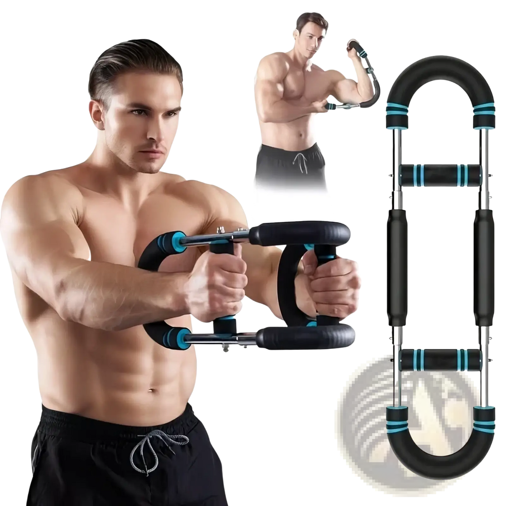 Adjustable twister arm and chest exerciser with black and teal accents designed for weight resistance training
