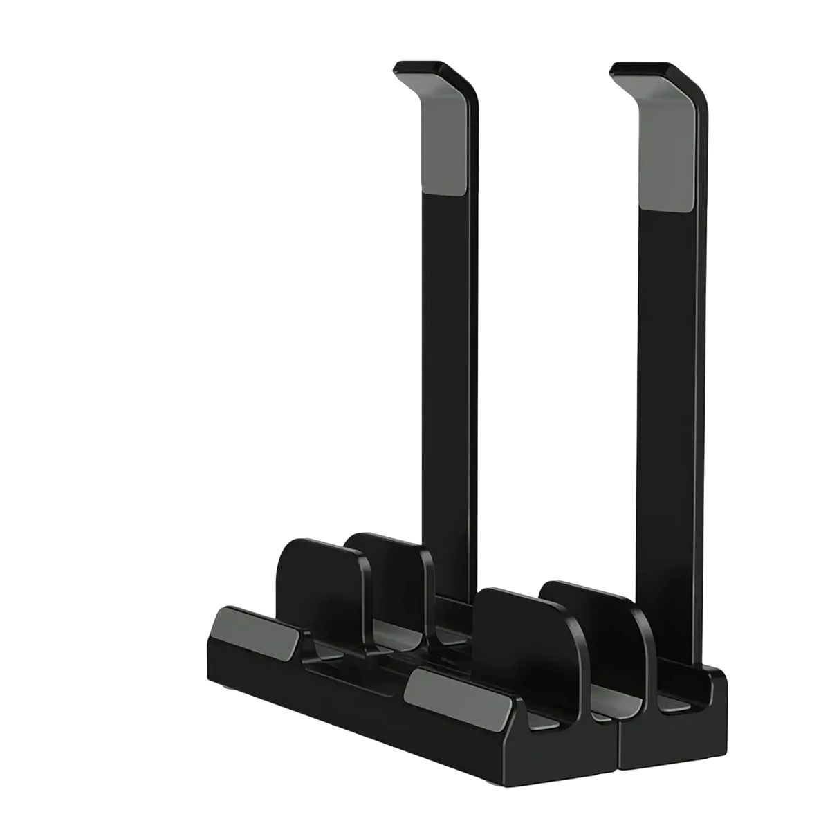 Adjustable vertical laptop stand and holder in black with dual-slot design and matte finish for sleek minimalist support