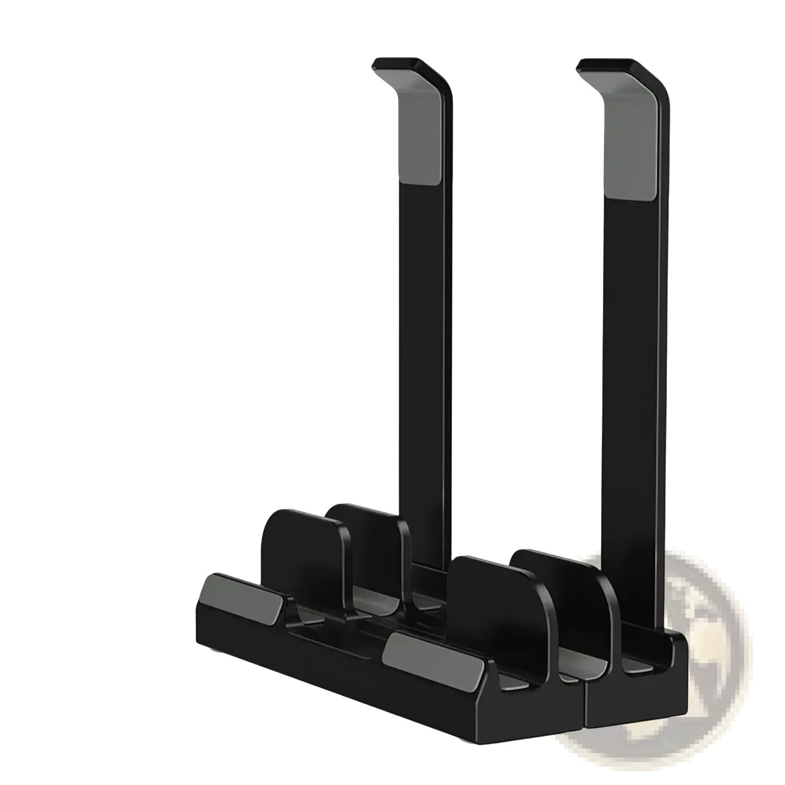 Adjustable vertical laptop stand and holder in black with dual-slot design and matte finish for sleek minimalist support
