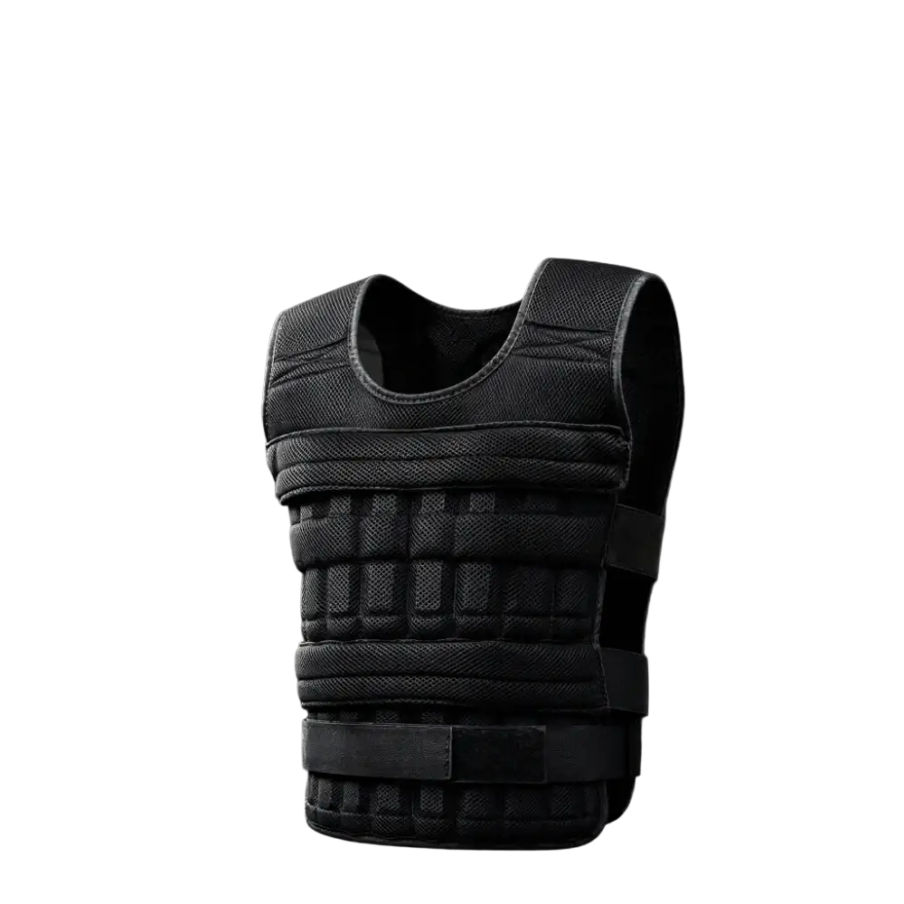 Adjustable black weight vest with sandwich mesh design, weight blocks, and adjustable straps for fitness training