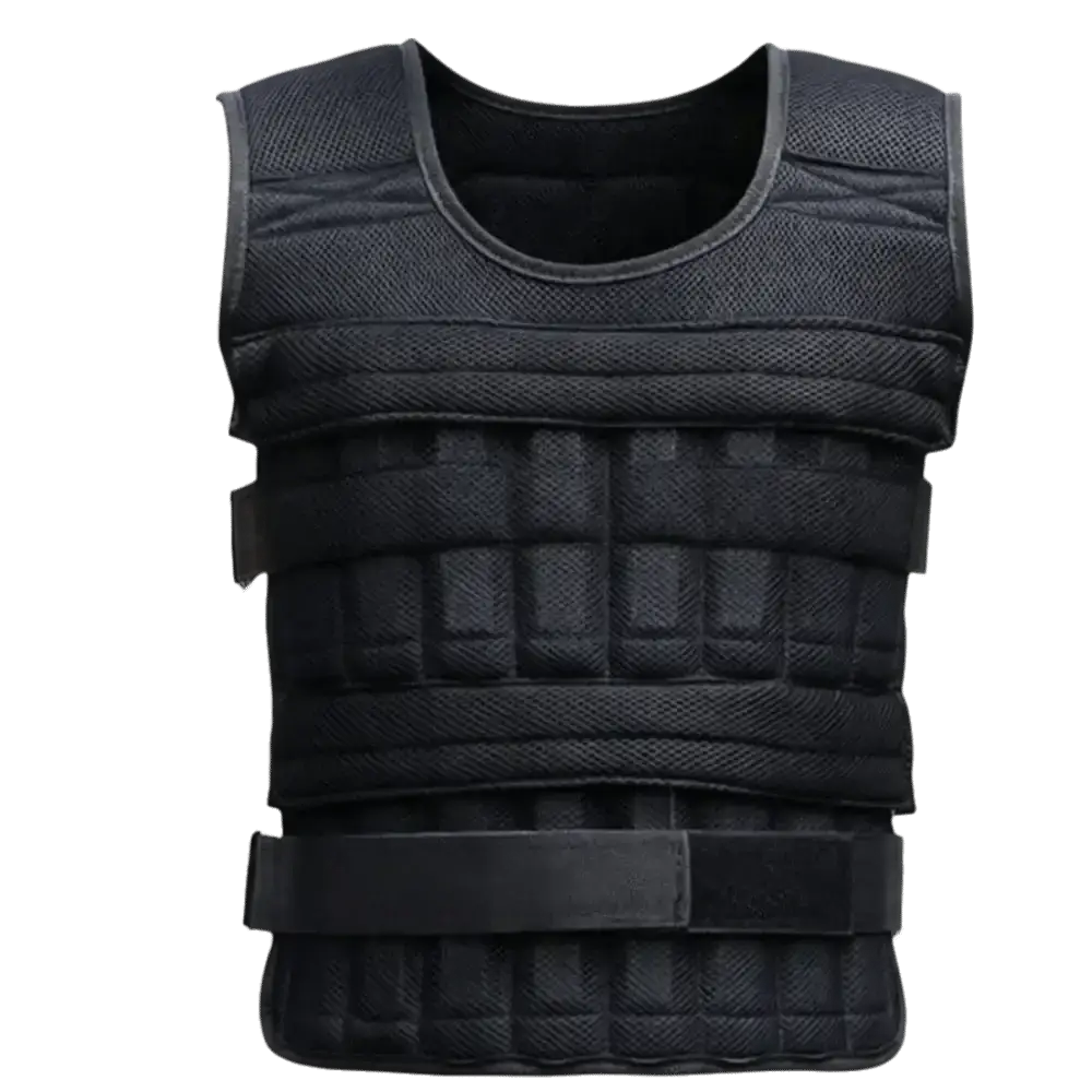 Black mesh weight vest with adjustable straps and padded sandwich mesh weight blocks for fitness training