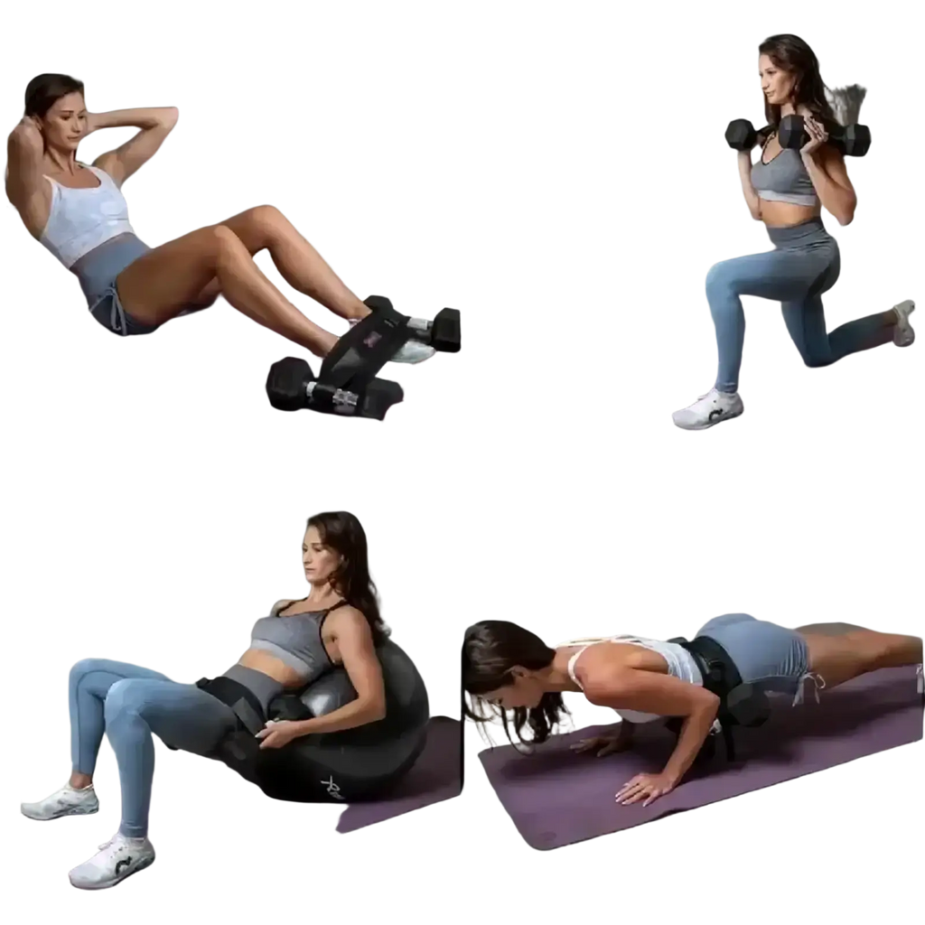 Black adjustable weighted hip bridge belt with padded design and straps for core workouts and bridge exercises
