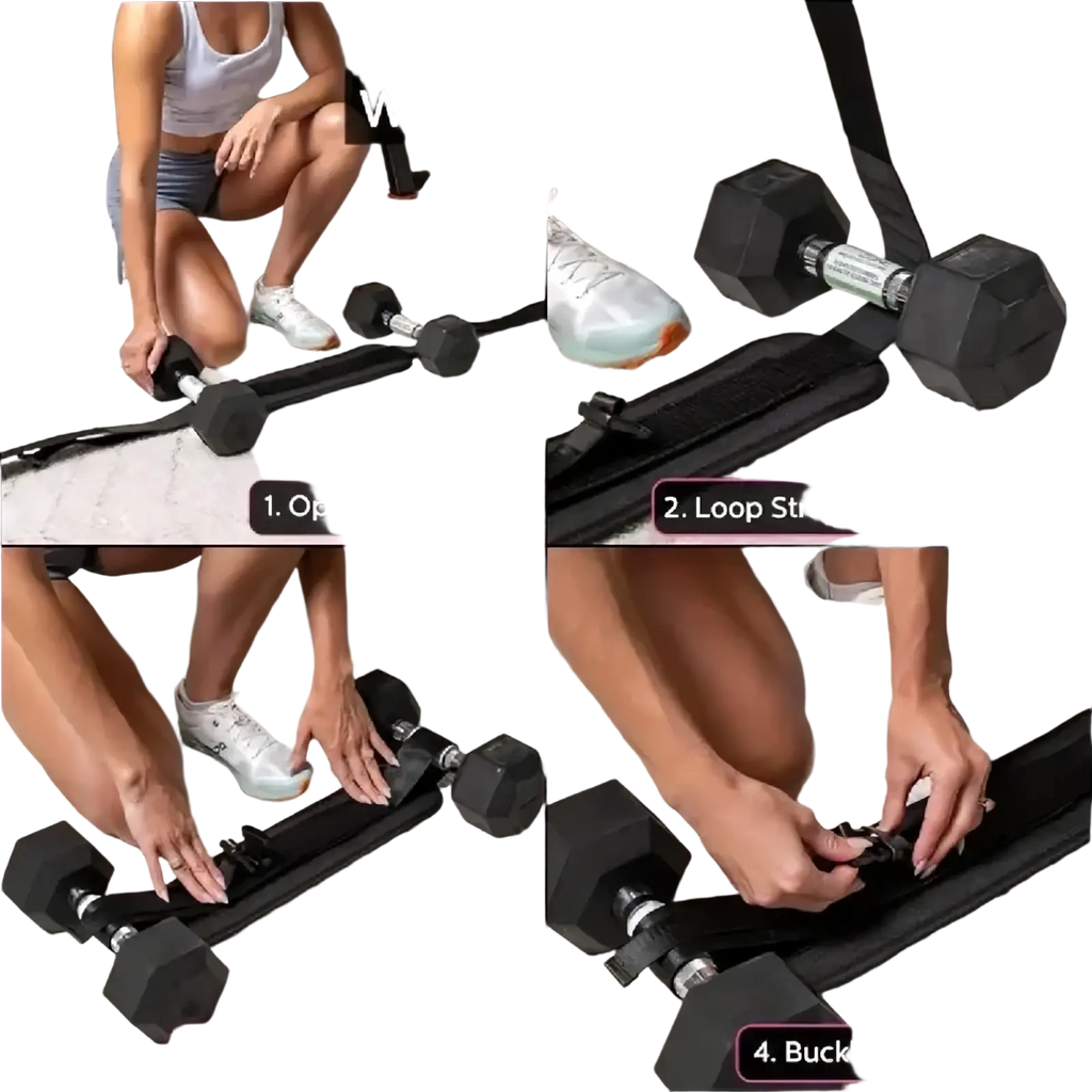 Black fitbelt adjustable weighted hip bridge belt with velcro closure for core workouts and weightlifting support