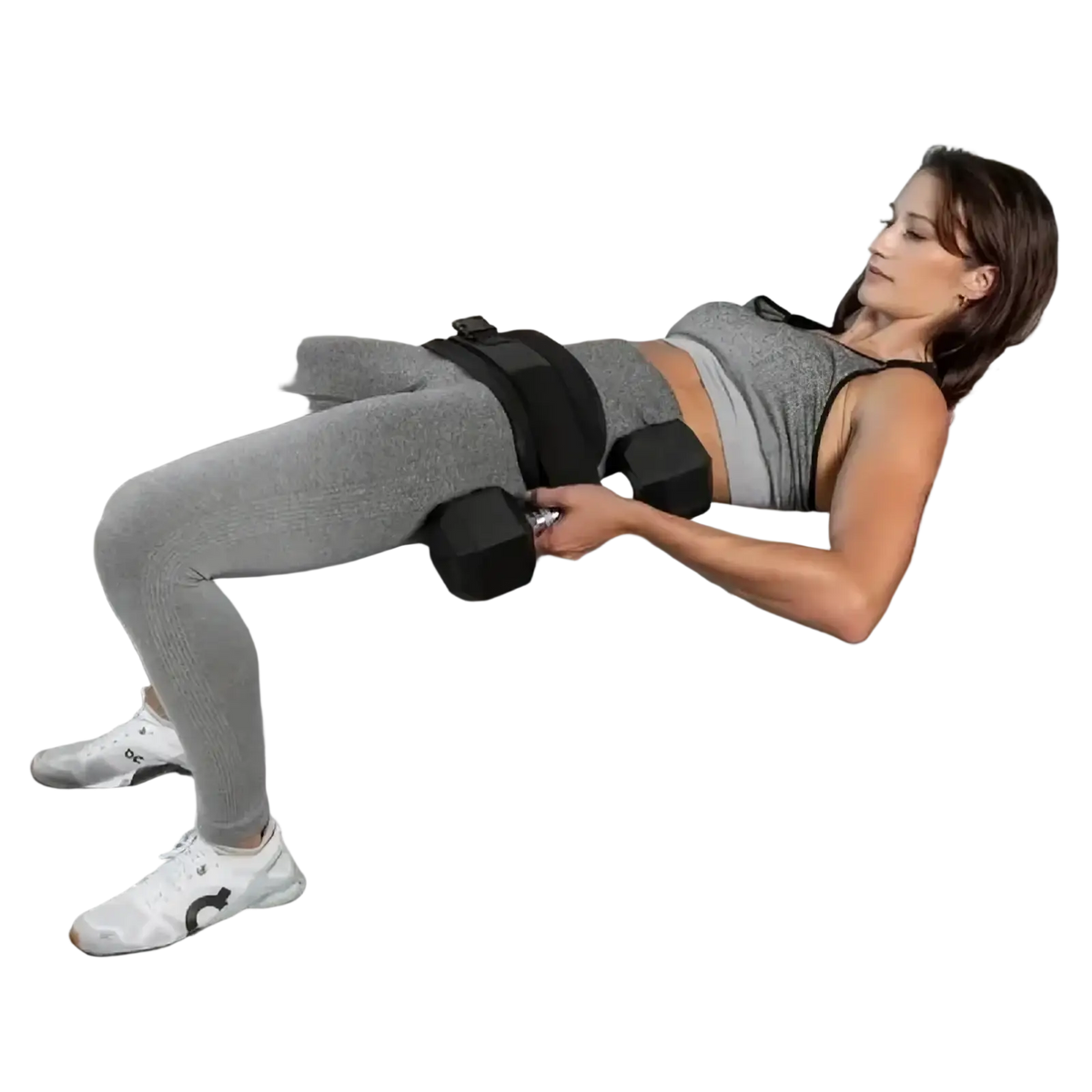 Black adjustable resistance band belt made of durable material for core workouts and hip bridges at home