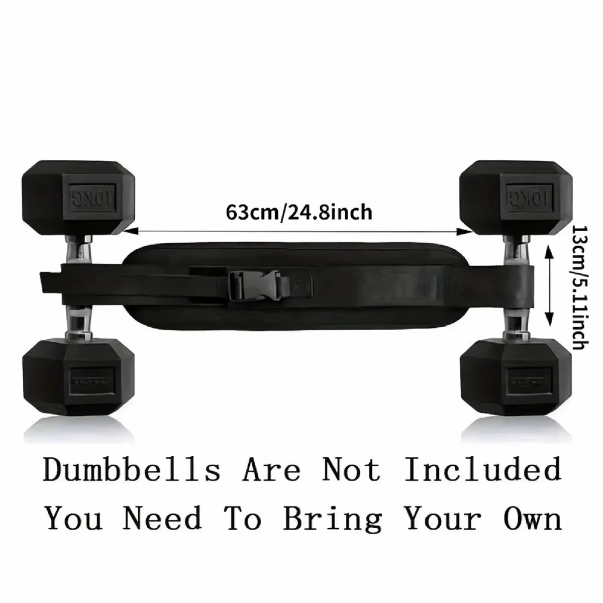 Black adjustable weighted hip bridge belt with four hexagonal dumbbell holders for core workouts shown from back side