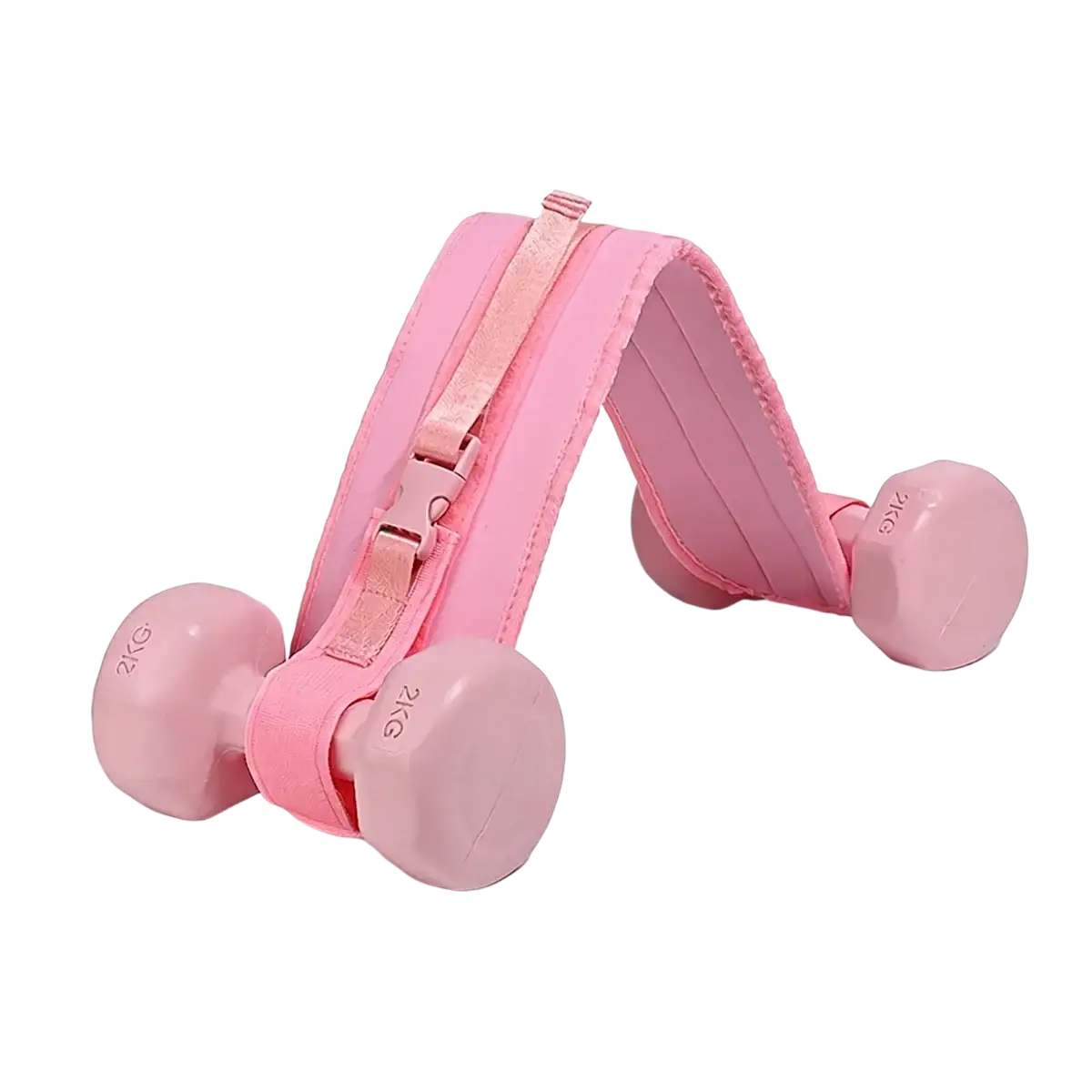 Adjustable weighted hip bridge belt in pink padded material with strap and buckle for secure core workouts