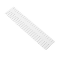 Adjustable white plastic drawer divider partition with evenly spaced parallel slots for organized storage