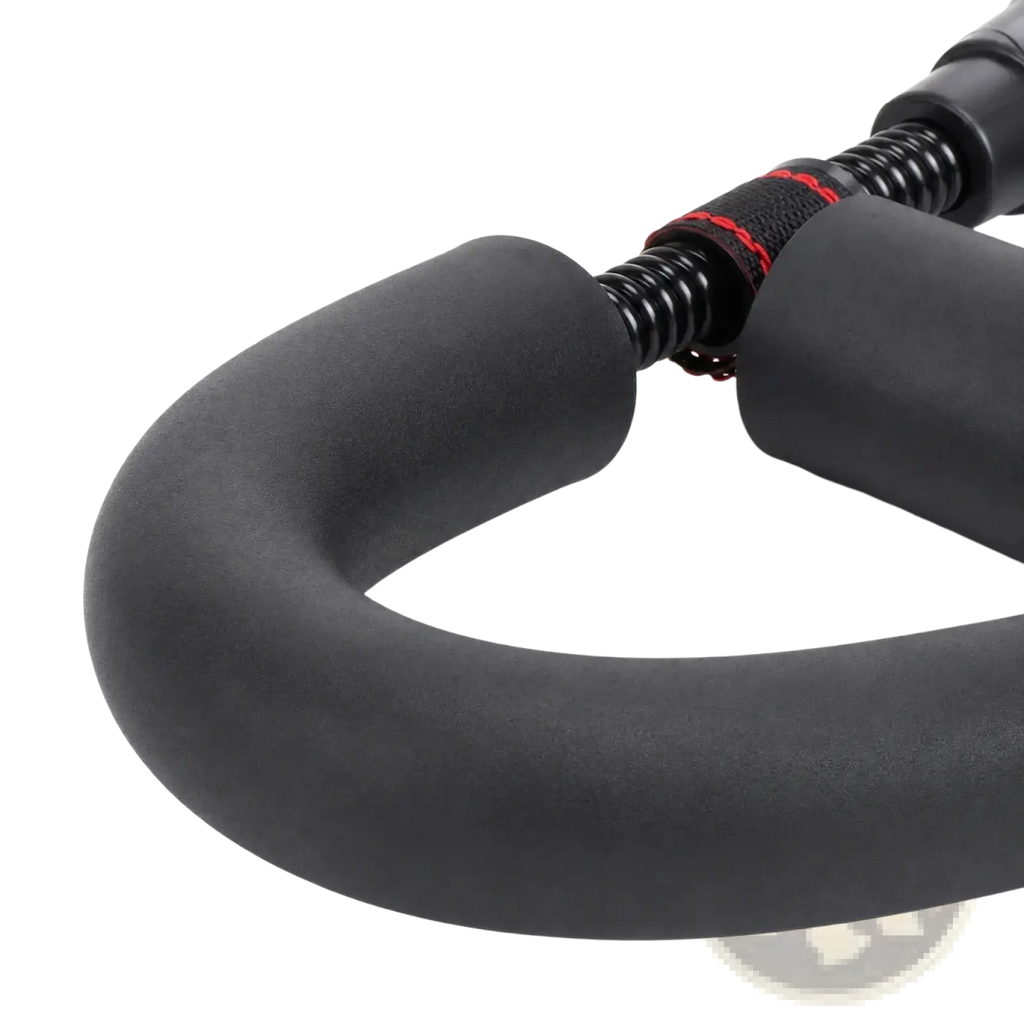 Adjustable wrist exerciser forearm strength trainer featuring black foam grip handle with soft non-slip texture for comfort