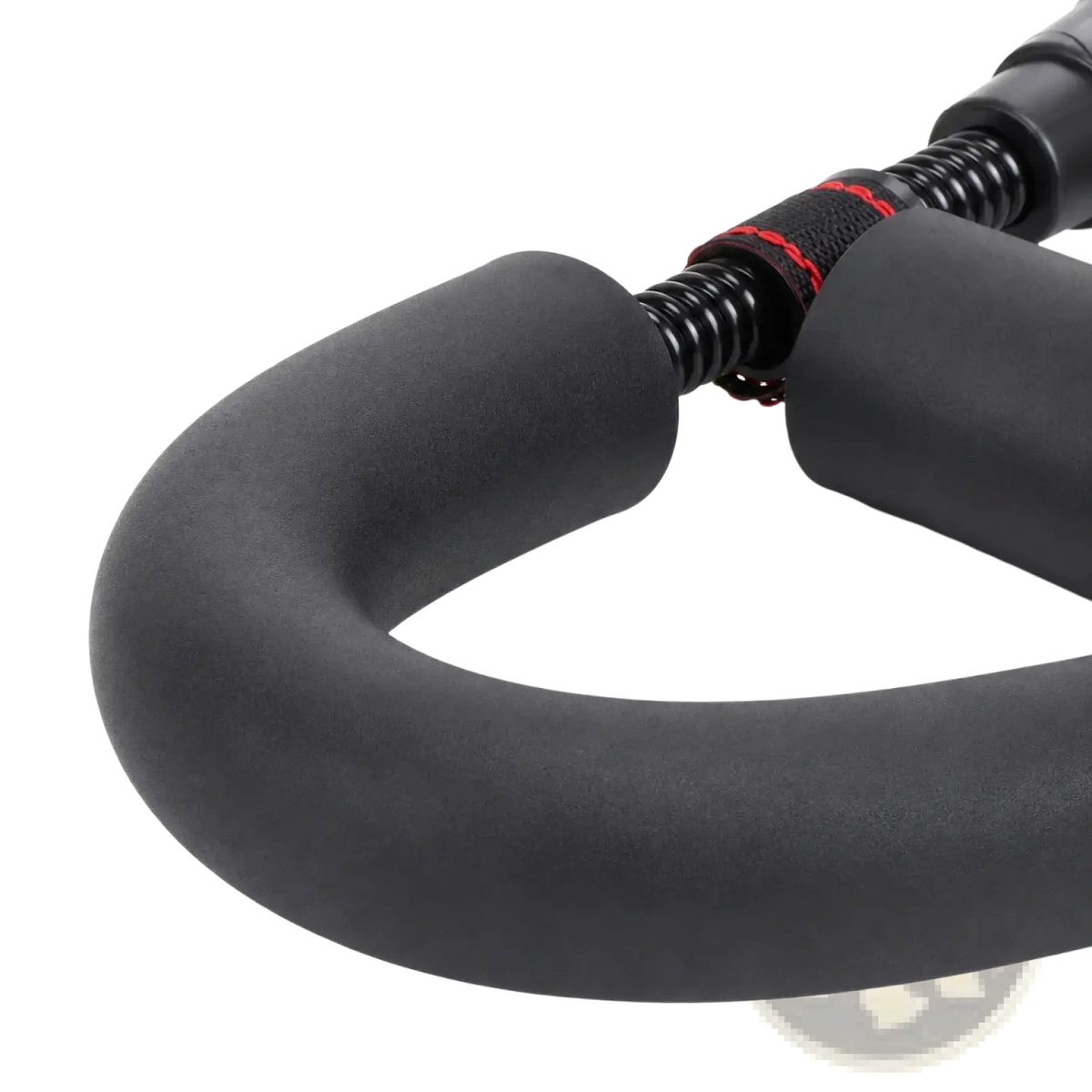 Adjustable wrist exerciser forearm strength trainer featuring black foam grip handle with soft non-slip texture for comfort