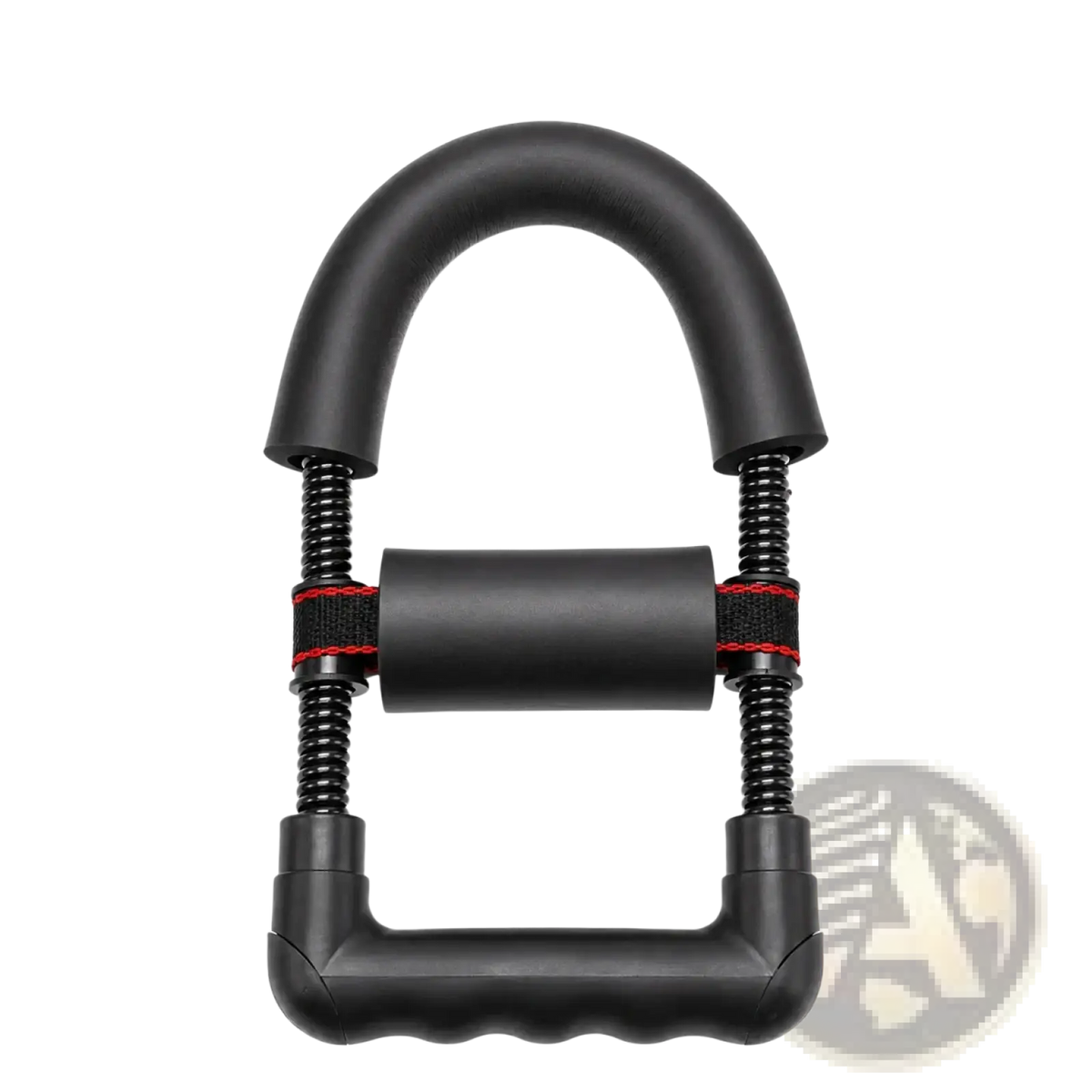Black adjustable wrist exerciser forearm strength trainer with red accent straps and spring-loaded resistance mechanism