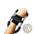 Black adjustable wrist and forearm strengthener with spring-loaded handles and padded grip for exercise and rehabilitation