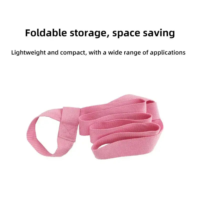 Adjustable pink cotton woven yoga mat strap with looped handles for carrying and securing a yoga mat