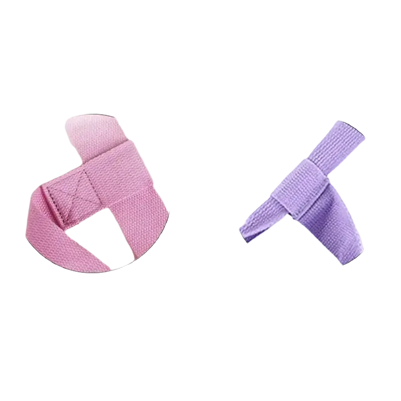 Adjustable pink cotton yoga mat strap with reinforced stitching designed to resist folding deformation