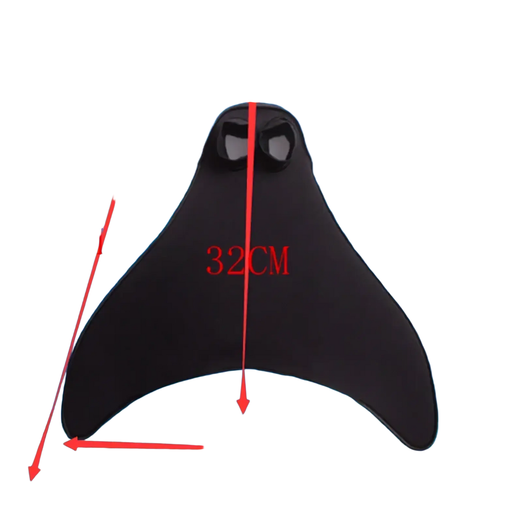 Black children’s swim fin with a playful cartoon face design in an adult mermaid swim fin training flipper style
