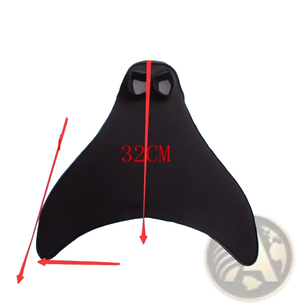 Black children’s swim fin with a playful cartoon face design in an adult mermaid swim fin training flipper style