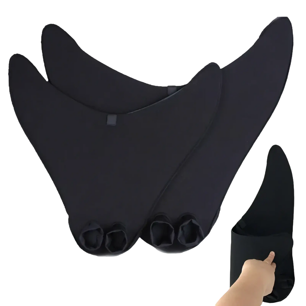 Black neoprene adult mermaid swim fin training flippers with sleek design and three circular foot pockets for secure fit