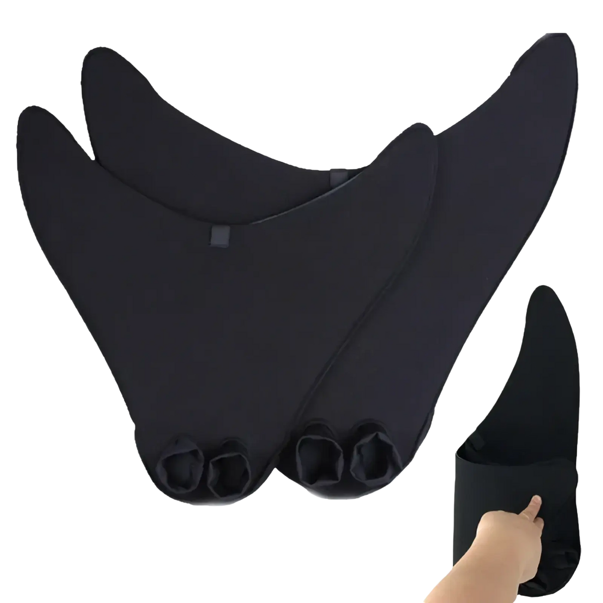Black neoprene adult mermaid swim fin training flippers with sleek design and three circular foot pockets for secure fit