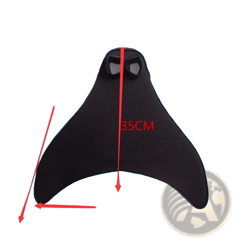 Black adult mermaid swim fin training flipper with wide streamlined design and eye-like cutouts for swimming practice
