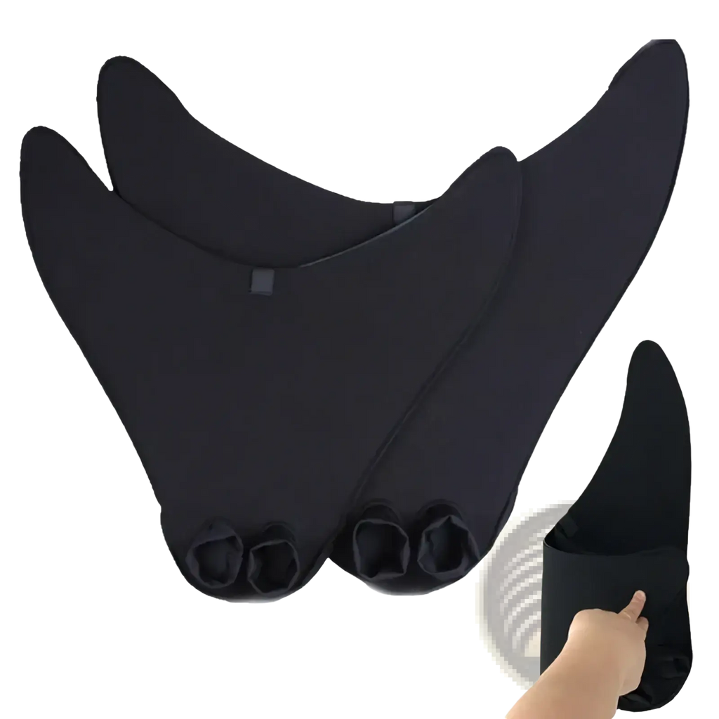 Black neoprene adult mermaid swim fin training flippers with sleek design and three circular foot pockets for secure fit