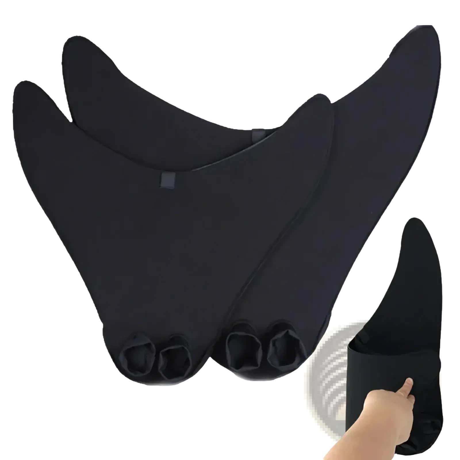 Black neoprene adult mermaid swim fin training flippers with sleek design and three circular foot pockets for secure fit
