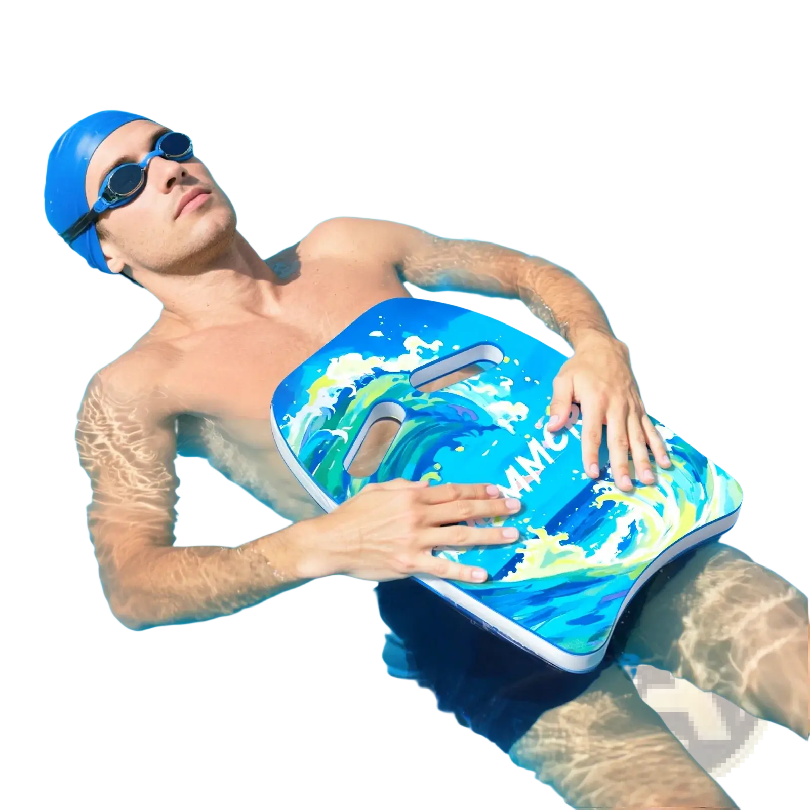 Adult swim kickboard eva foam training float with blue and green wave pattern made of premium eva foam for swimming practice