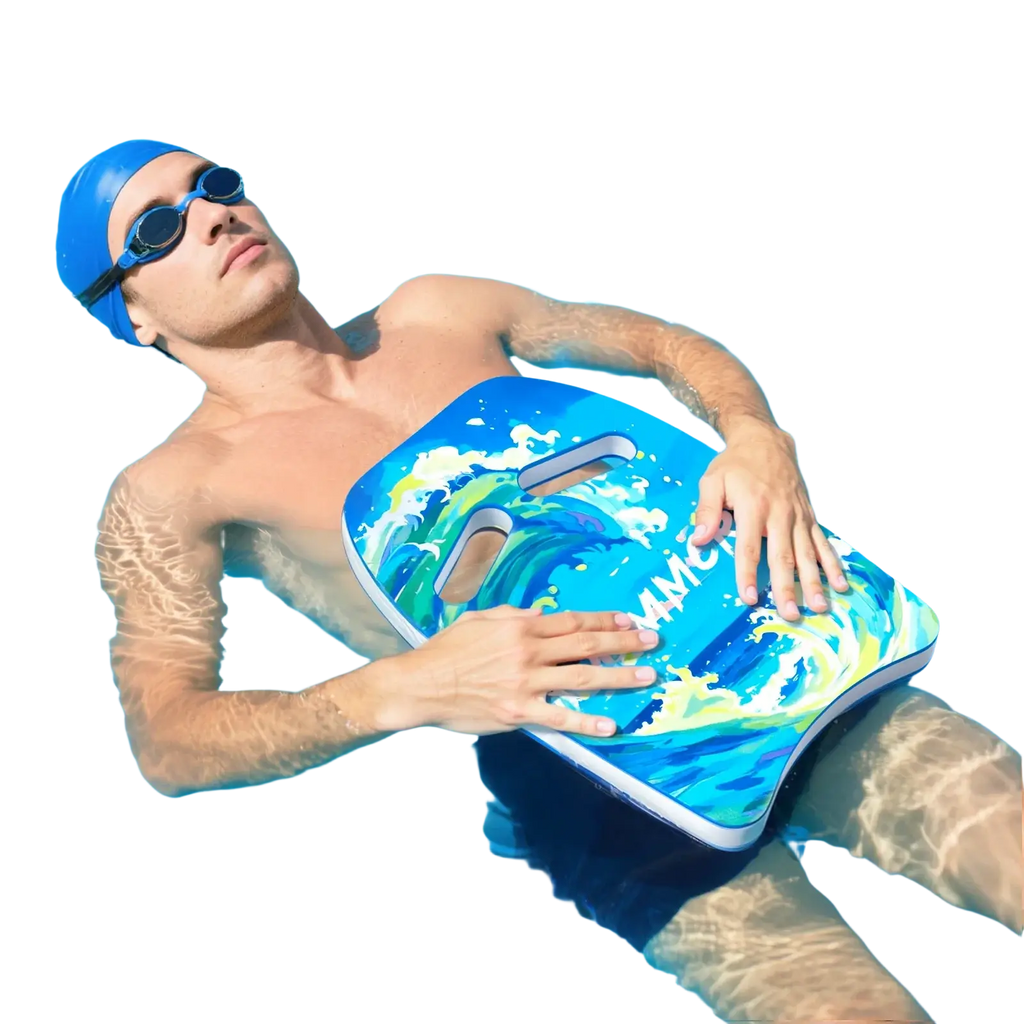 Adult swim kickboard eva foam training float with blue and green wave pattern made of premium eva foam for swimming practice