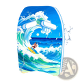 Adult swim kickboard Eva foam training float in blue with ocean wave design and white handle grips