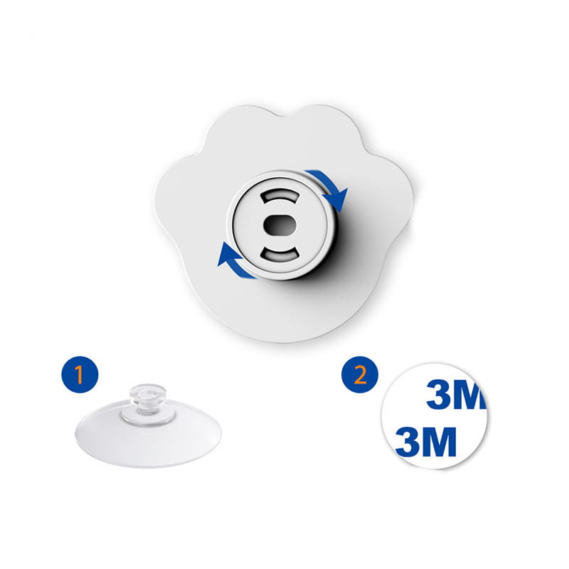 weißer wolkenförmiger Saugnapfhalter mit silbernem metallischem Zentrierring und 3M-Markeneindruck für den Infrarotsensor im smarten Wasserautomaten für Haustiere.
