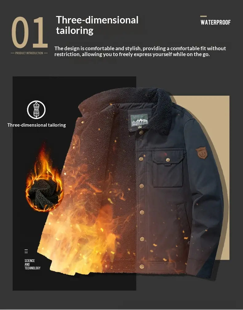 Veste boutonnée en matelassé à empiècements pour homme en velours côtelé bleu marine foncé, doublée en polaire de laine d’agneau, avec un extérieur imperméable, un col en polaire moelleux et des poches avant.