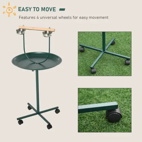 Estructura de juego para adiestramiento de aves con posadero y cuencos
