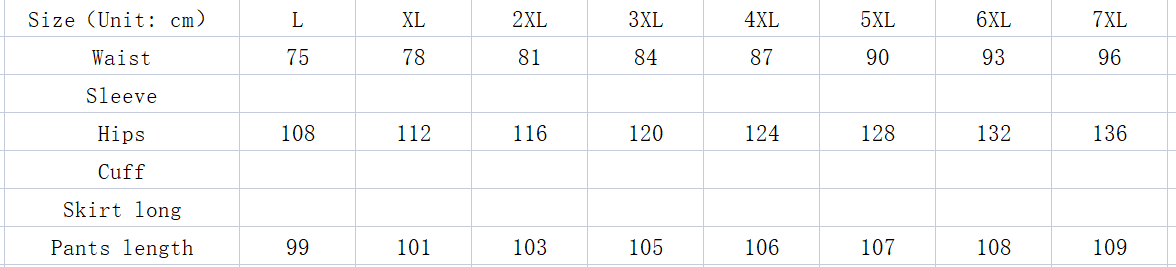 The image displays a size chart for thermal fleece lined winter joggers detailing pant measurements in centimeters across sizes large to 7XL.