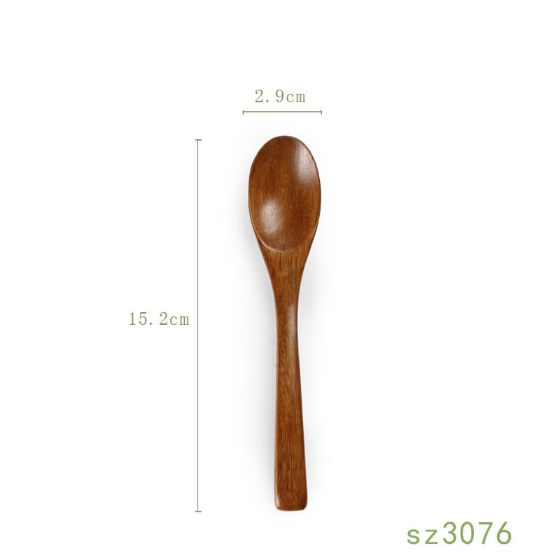 A smooth medium-brown Japanese wooden honey spoon handcrafted from hemu wood with a rounded bowl and slender handle.