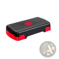 Black and red aerobic stepper platform with textured grip surface for home workout fitness use