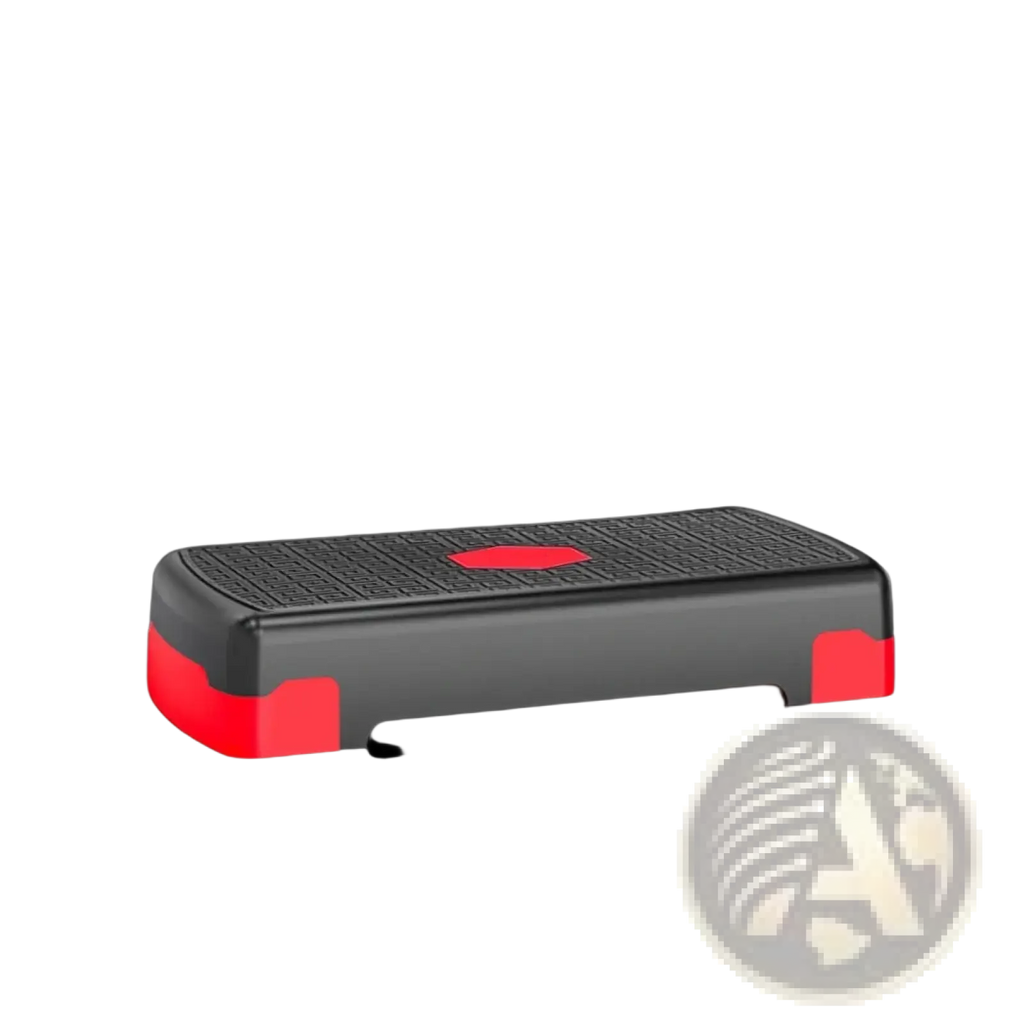 Black and red aerobic stepper platform pedal with textured grip surface for home workout fitness