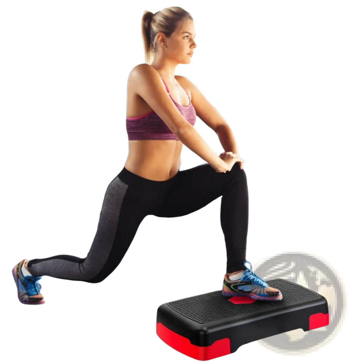 Black and red aerobic stepper platform with textured surface designed for home workout fitness