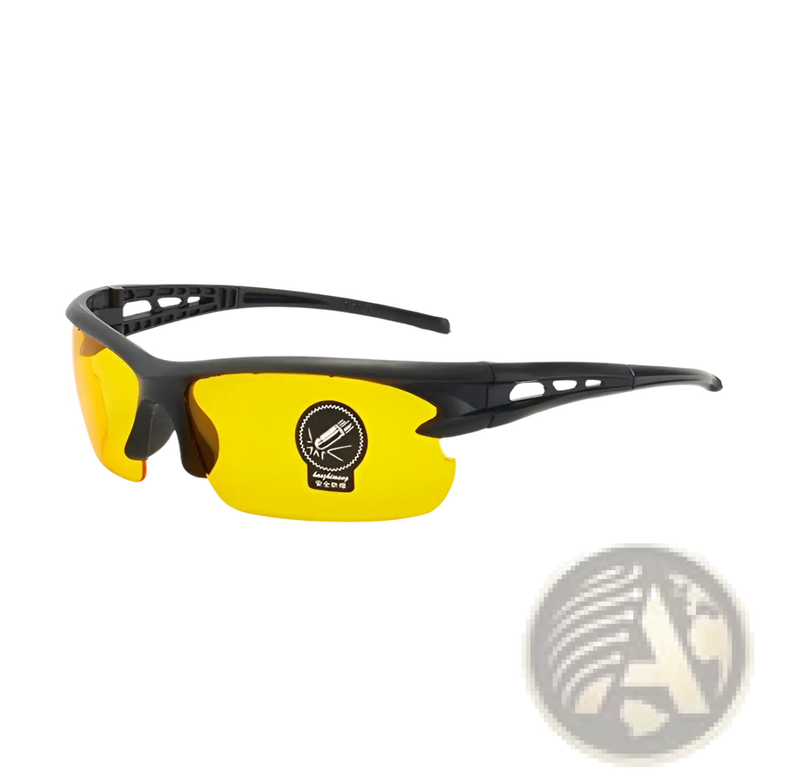 Black-framed aerodynamic sports sunglasses with vibrant yellow high visibility lenses for enhanced athletic performance