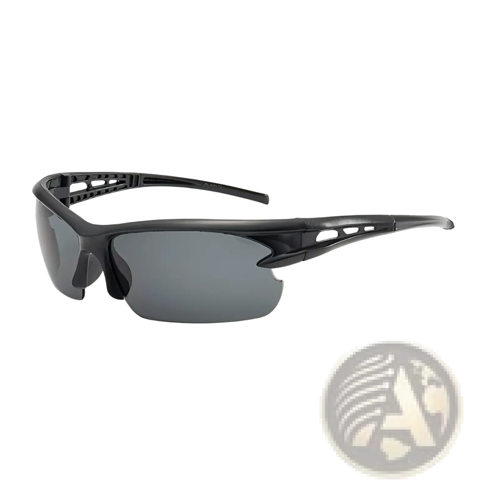 Black aerodynamic sports sunglasses with sleek frames and dark gray gradient high visibility lenses